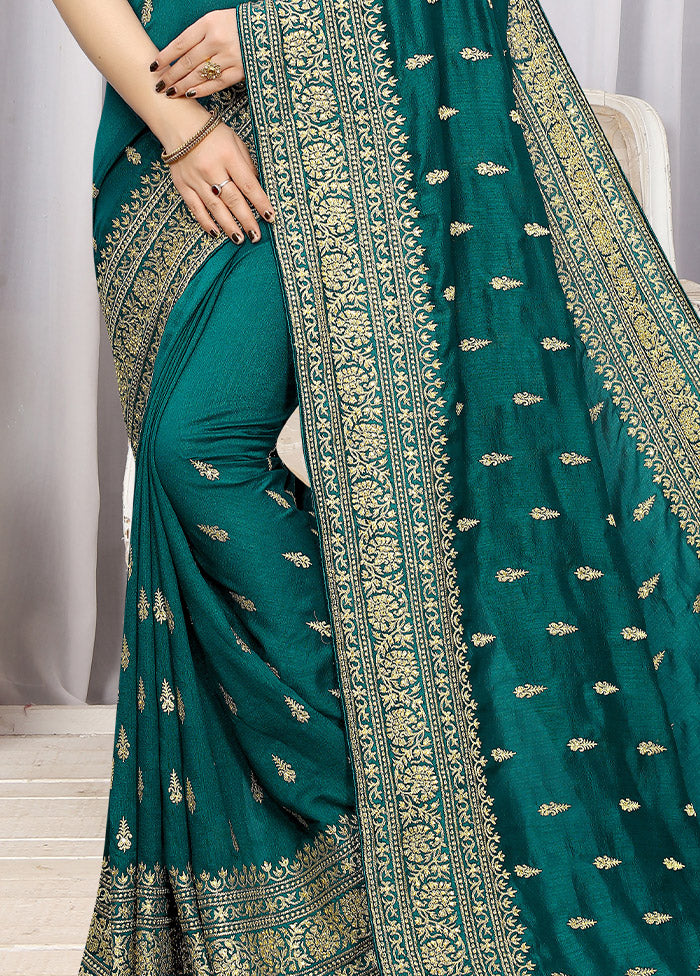 Turquoise Blue Dupion Silk Saree With Blouse Piece - Indian Silk House Agencies