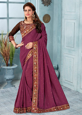 Magenta Pink Dupion Silk Saree With Blouse Piece - Indian Silk House Agencies