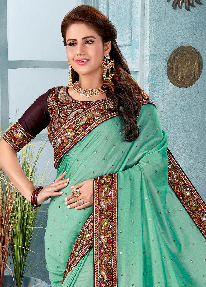 Sea Green Dupion Silk Saree With Blouse Piece - Indian Silk House Agencies