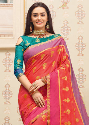 Dark Pink Cotton Saree With Blouse Piece - Indian Silk House Agencies