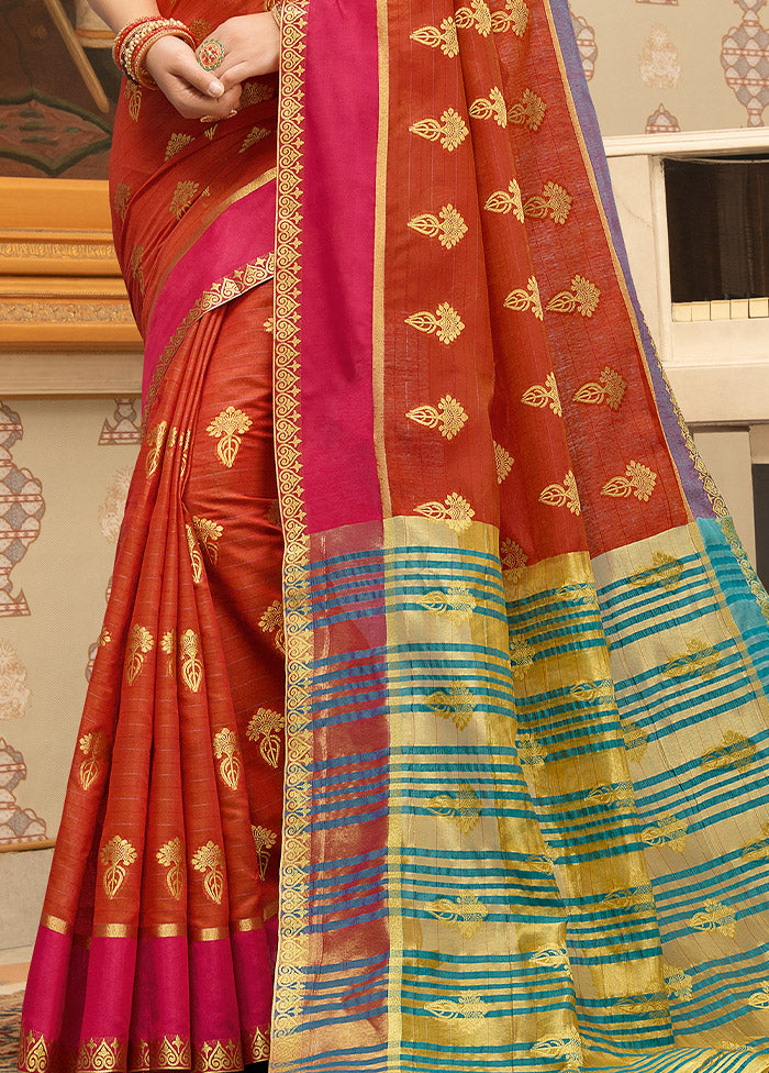 Orange Cotton Saree With Blouse Piece - Indian Silk House Agencies