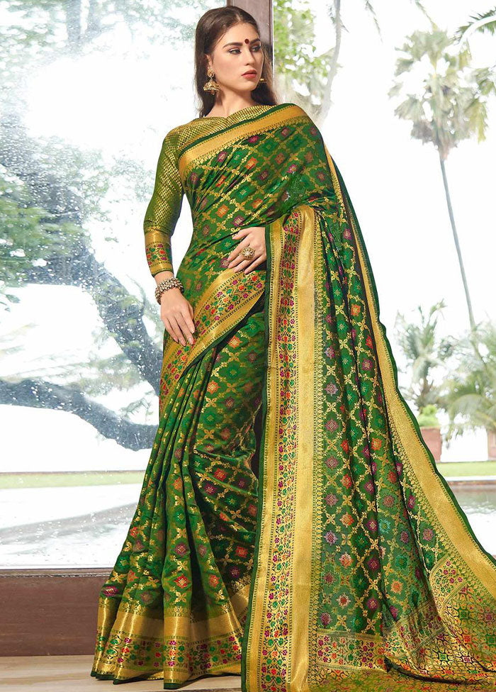 Green Spun Silk Saree With Blouse Piece - Indian Silk House Agencies