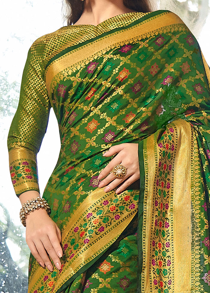 Green Spun Silk Saree With Blouse Piece - Indian Silk House Agencies