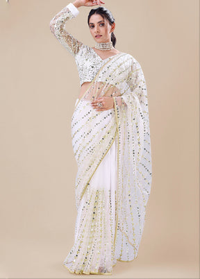 White Organza Saree With Blouse Piece - Indian Silk House Agencies