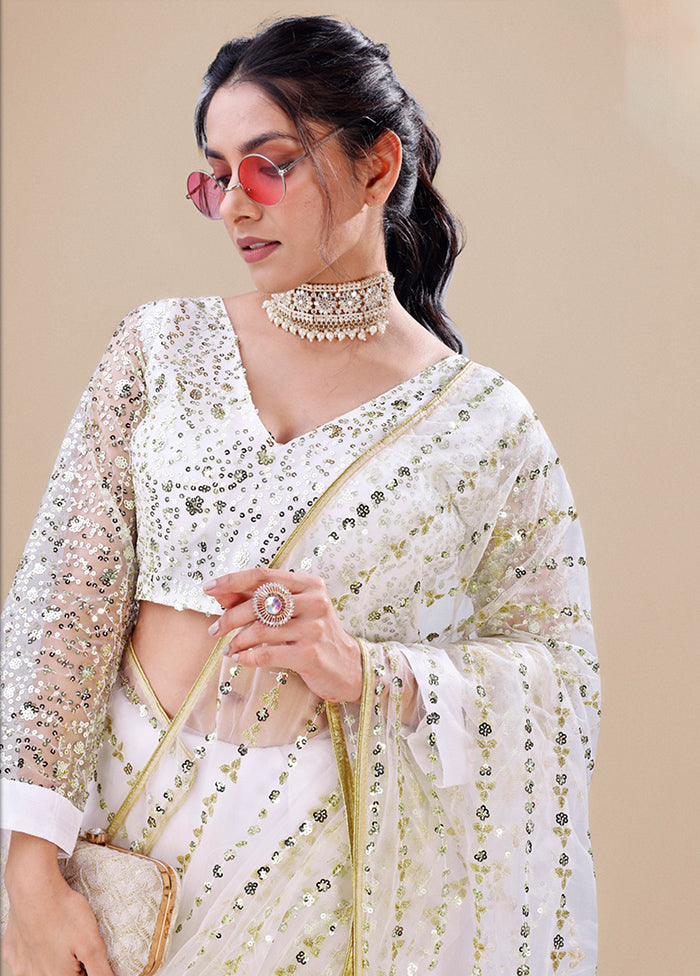 White Organza Saree With Blouse Piece - Indian Silk House Agencies