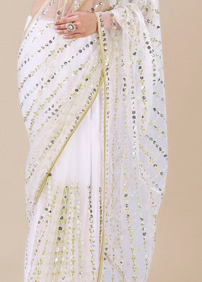 White Organza Saree With Blouse Piece - Indian Silk House Agencies