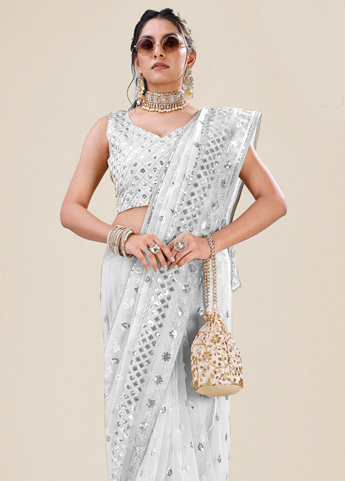 Silver Organza Saree With Blouse Piece - Indian Silk House Agencies