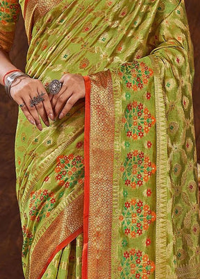 Green Spun Silk Saree With Blouse Piece - Indian Silk House Agencies