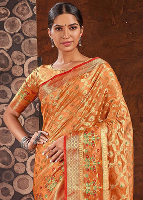 Orange Spun Silk Saree With Blouse Piece - Indian Silk House Agencies