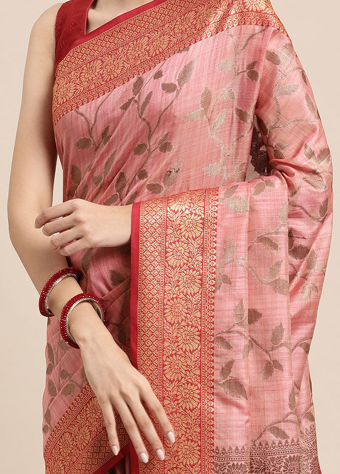 Pink Spun Silk Saree With Blouse Piece - Indian Silk House Agencies