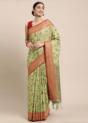 Green Spun Silk Saree With Blouse Piece - Indian Silk House Agencies