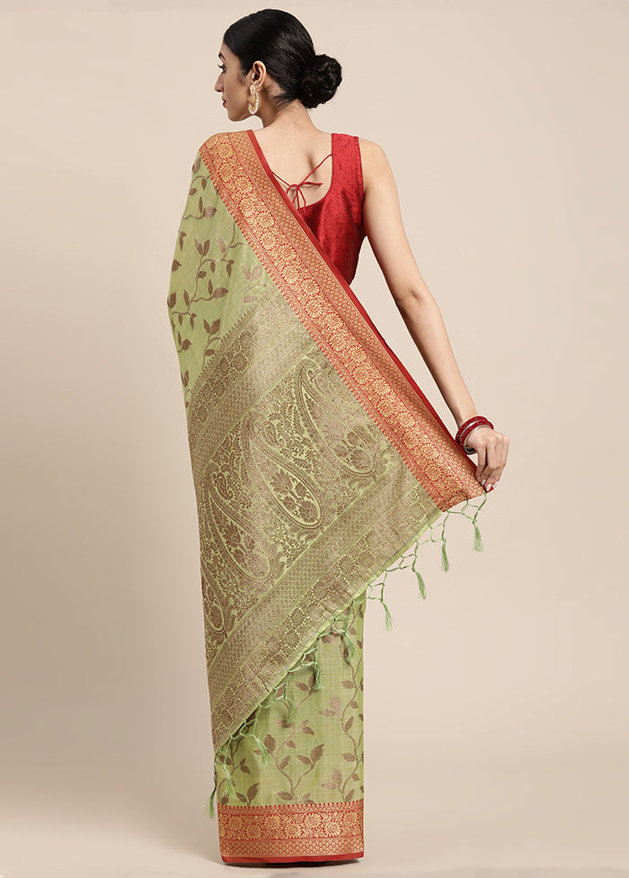 Green Spun Silk Saree With Blouse Piece - Indian Silk House Agencies