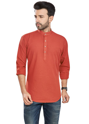 Orange Solid Cotton Short Kurta VDAC69239 - Indian Silk House Agencies