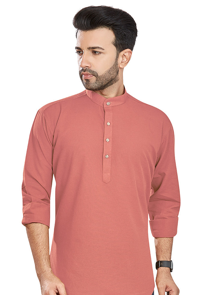 Pink Solid Cotton Short Kurta VDAC69232 - Indian Silk House Agencies