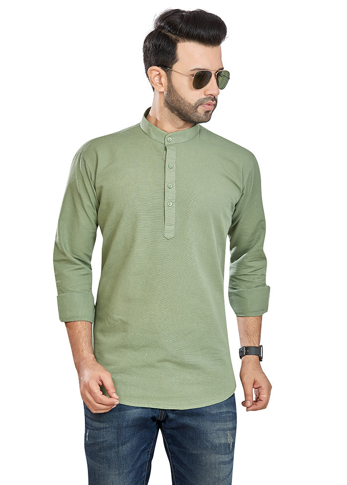 Green Solid Cotton Short Kurta VDAC69233 - Indian Silk House Agencies