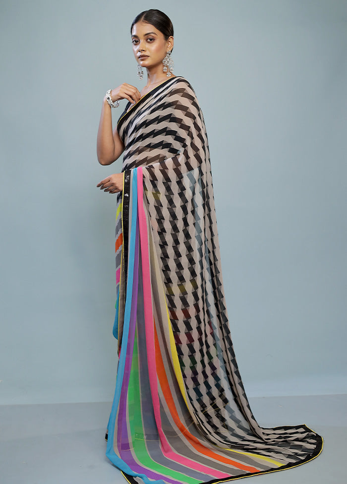 Grey Chiffon Silk Saree With Blouse Piece - Indian Silk House Agencies