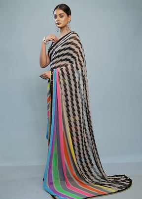 Grey Chiffon Silk Saree With Blouse Piece - Indian Silk House Agencies