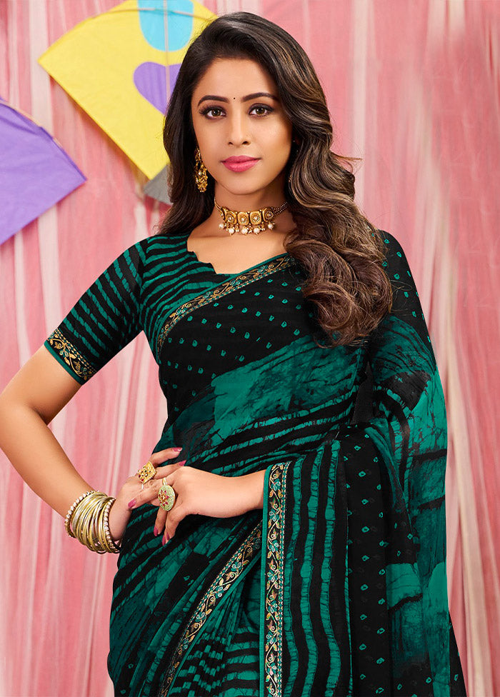 Turquoise Georgette Saree With Blouse Piece - Indian Silk House Agencies