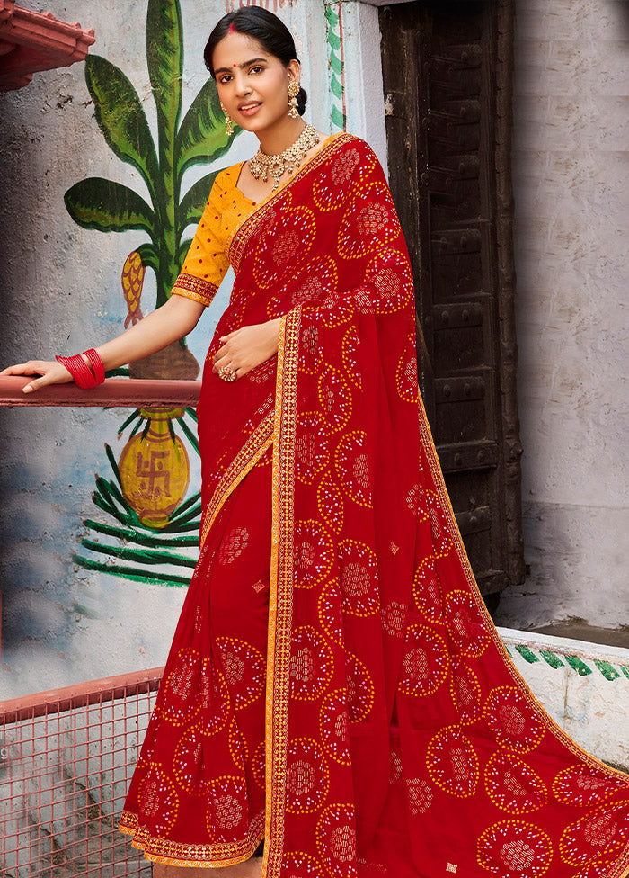 Red Georgette Saree With Blouse Piece - Indian Silk House Agencies