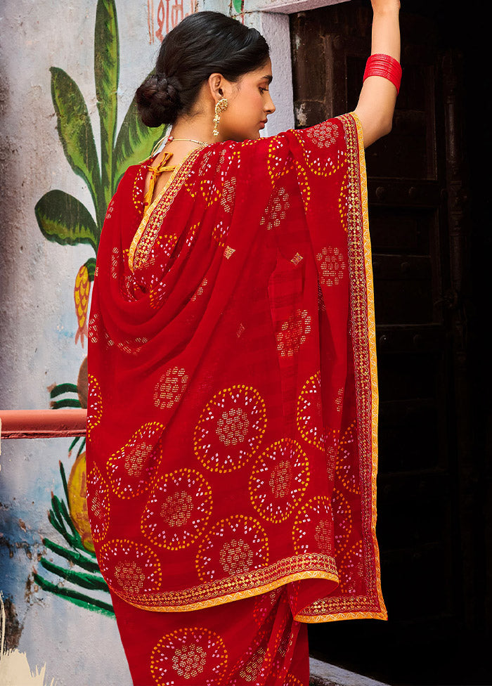 Red Georgette Saree With Blouse Piece - Indian Silk House Agencies