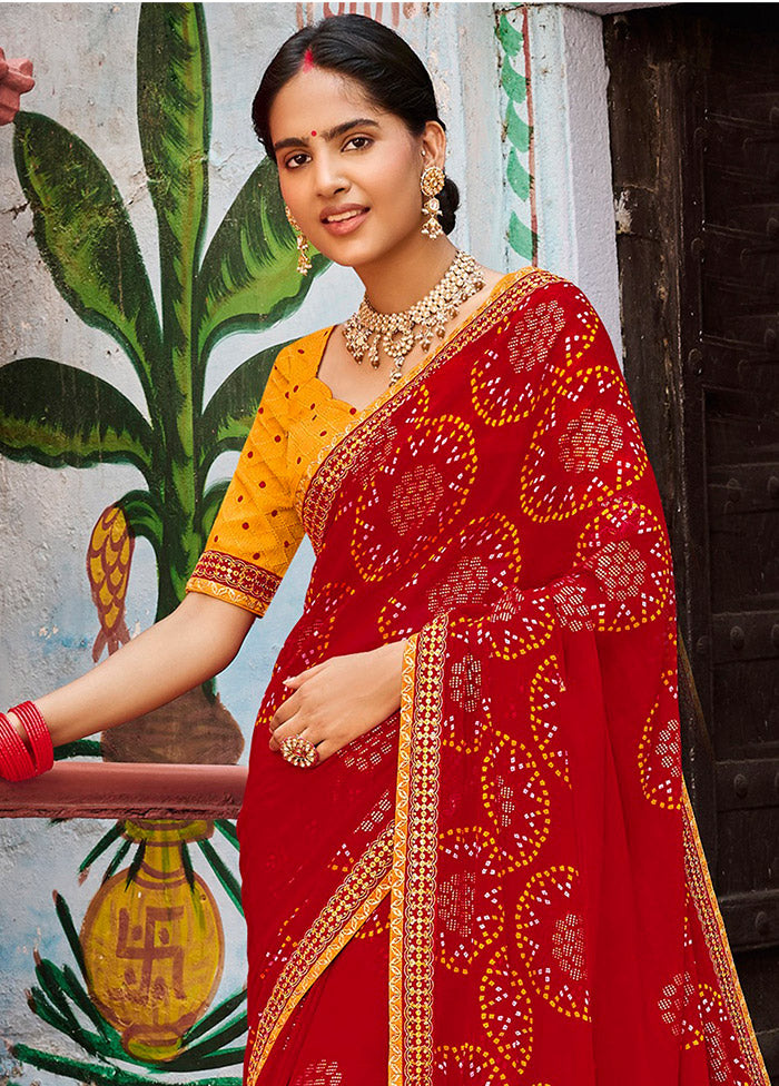 Red Georgette Saree With Blouse Piece - Indian Silk House Agencies