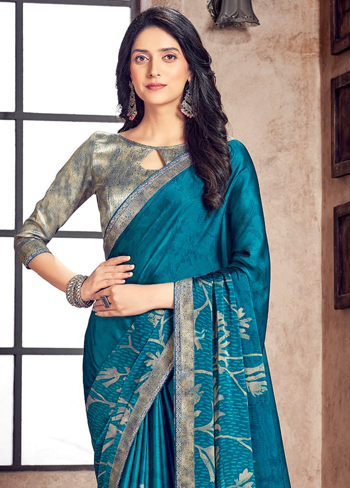 Blue Georgette Saree With Blouse Piece - Indian Silk House Agencies