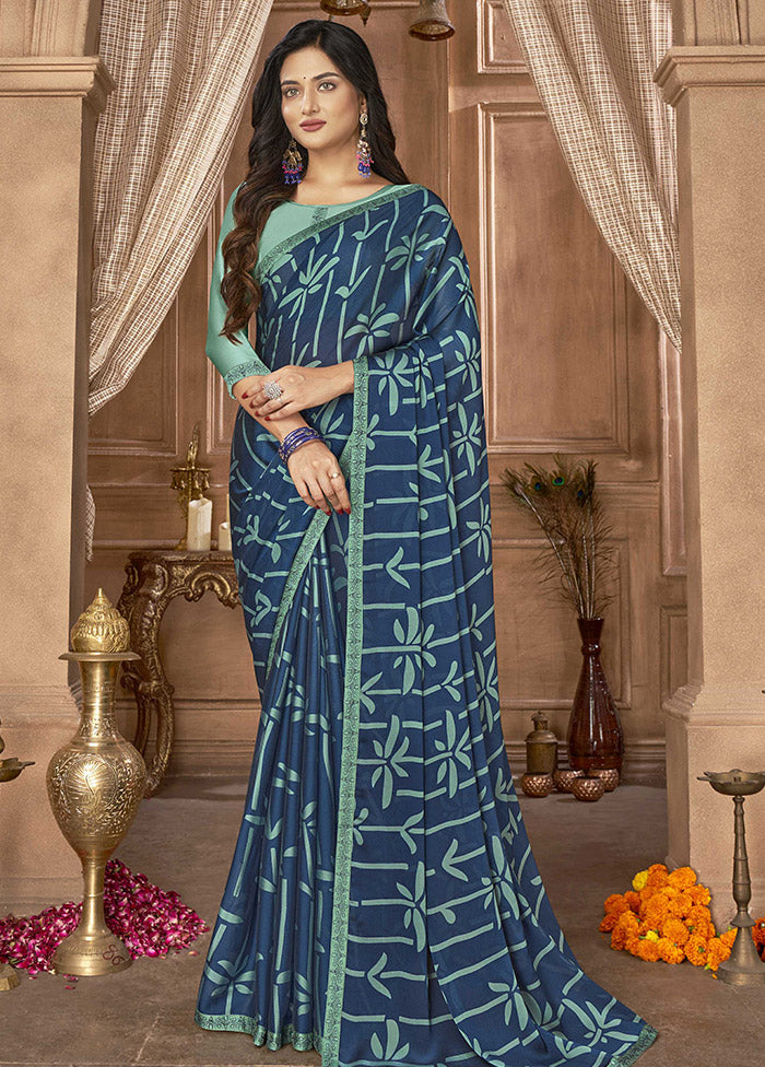 Blue Georgette Saree With Blouse Piece - Indian Silk House Agencies