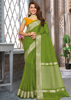 Olive Green Organza Saree With Blouse Piece - Indian Silk House Agencies