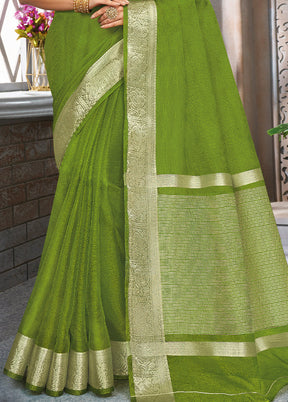 Olive Green Organza Saree With Blouse Piece - Indian Silk House Agencies