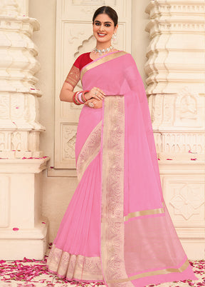 Pink Organza Saree With Blouse Piece - Indian Silk House Agencies