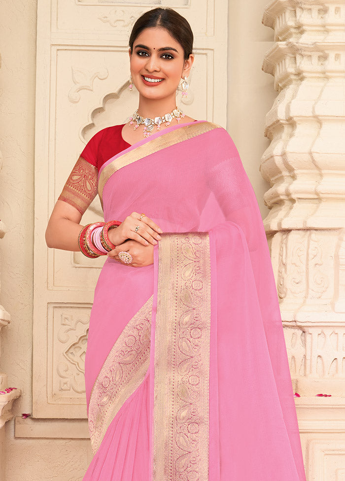 Pink Organza Saree With Blouse Piece - Indian Silk House Agencies