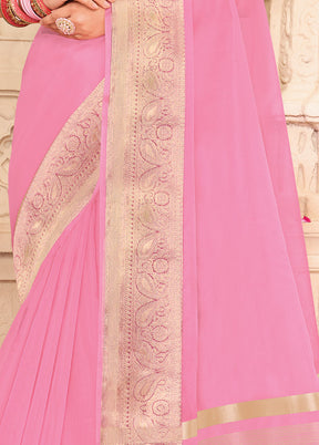 Pink Organza Saree With Blouse Piece - Indian Silk House Agencies