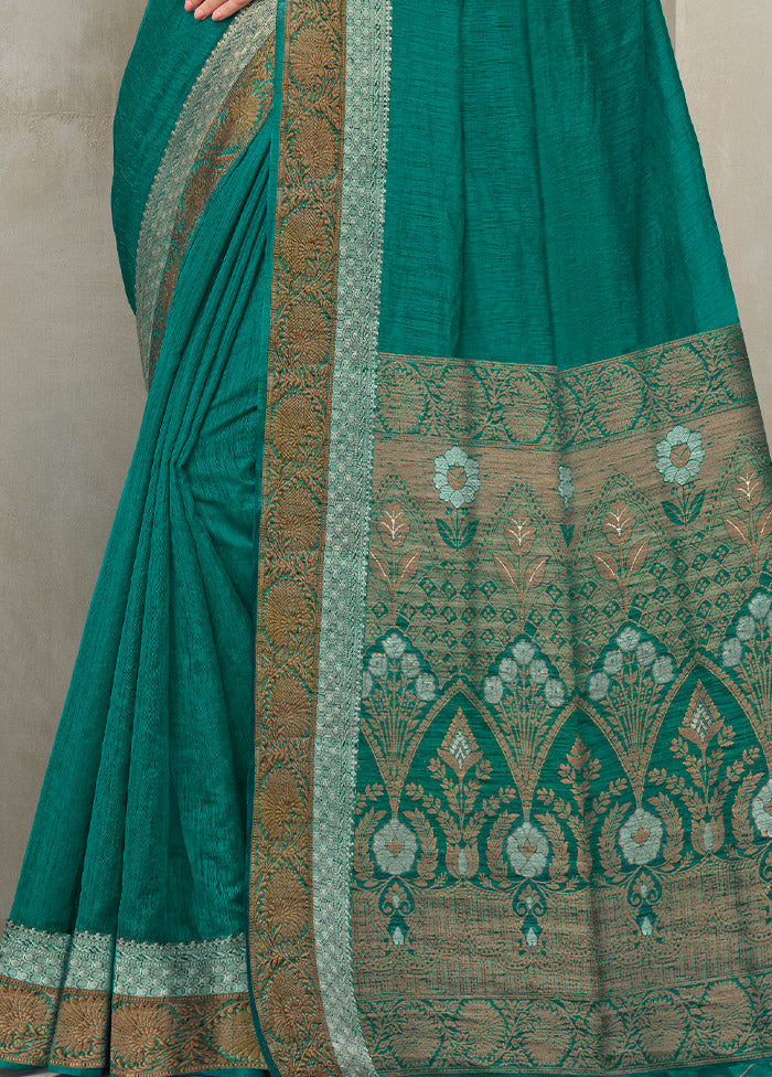 Turquoise Dupion Silk Saree With Blouse Piece - Indian Silk House Agencies