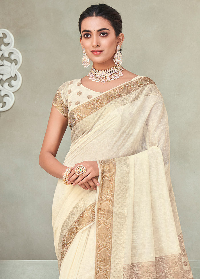 Off White Dupion Silk Saree With Blouse Piece - Indian Silk House Agencies
