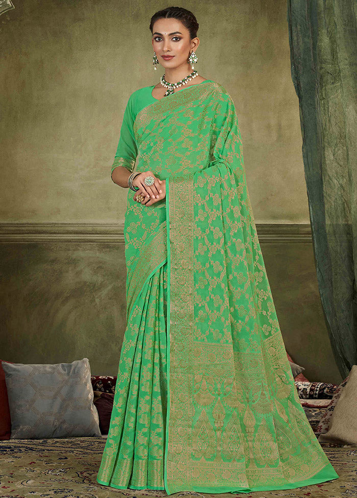 Green Chiffon Silk Saree With Blouse Piece - Indian Silk House Agencies
