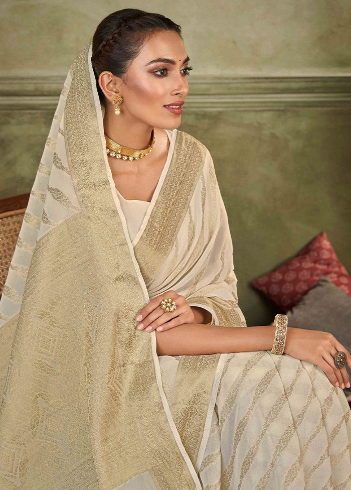 Off White Chiffon Silk Saree With Blouse Piece - Indian Silk House Agencies