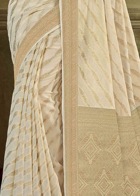 Off White Chiffon Silk Saree With Blouse Piece - Indian Silk House Agencies
