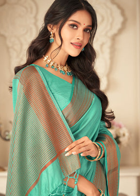 Sea Green Dupion Silk Saree With Blouse Piece - Indian Silk House Agencies