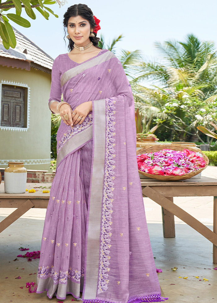 Lavender Cotton Saree With Blouse Piece - Indian Silk House Agencies