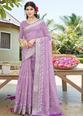 Lavender Cotton Saree With Blouse Piece - Indian Silk House Agencies