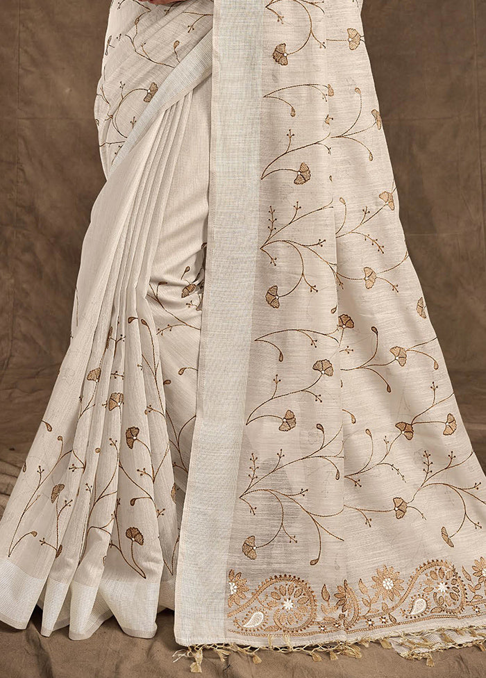 Off White Chanderi Silk Saree With Blouse Piece - Indian Silk House Agencies