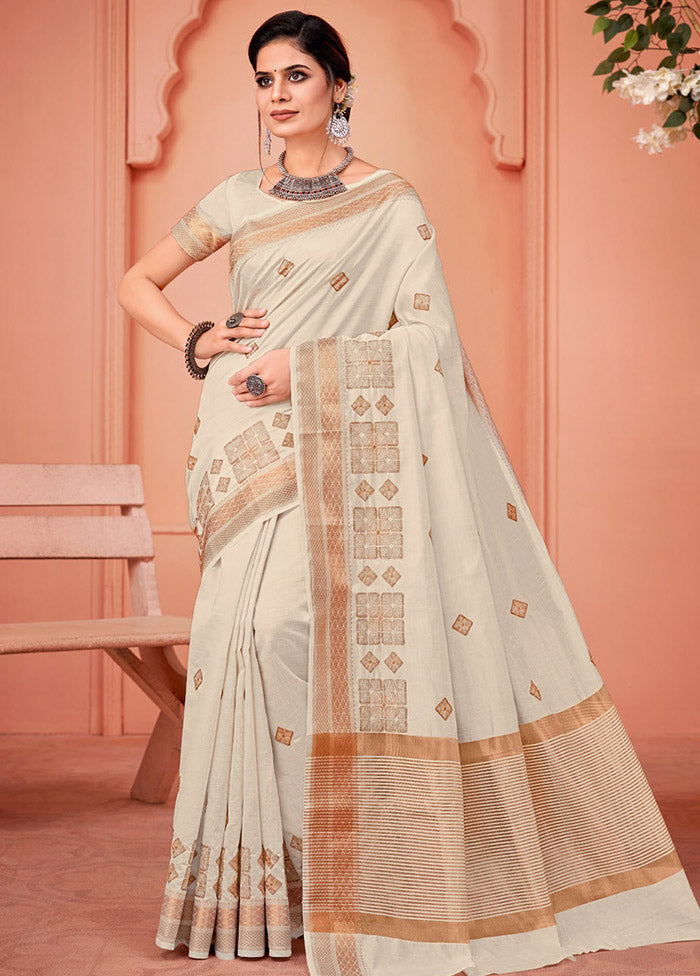 Off White Dupion Silk Saree With Blouse Piece - Indian Silk House Agencies