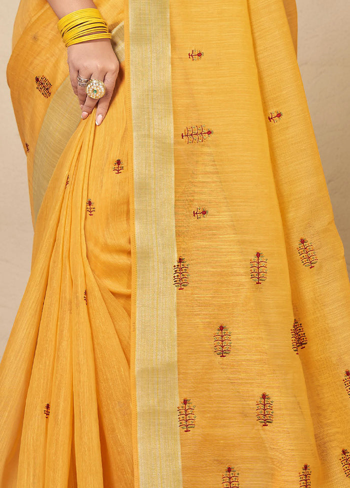 Mustard Chanderi Silk Saree With Blouse Piece - Indian Silk House Agencies