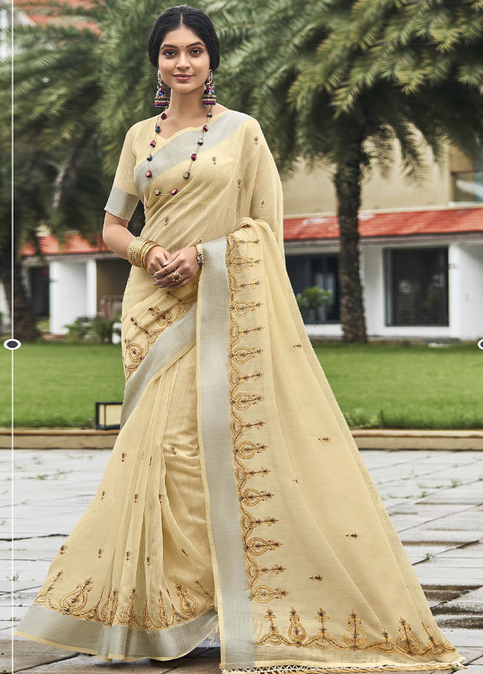 Beige Silk Saree With Blouse Piece - Indian Silk House Agencies