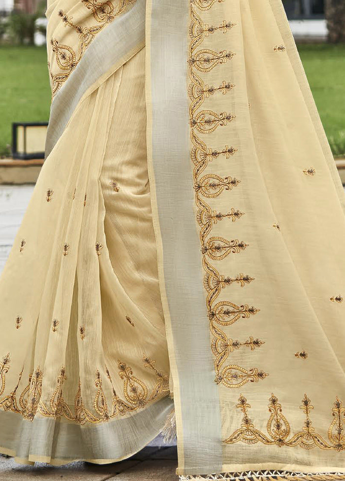 Beige Silk Saree With Blouse Piece - Indian Silk House Agencies