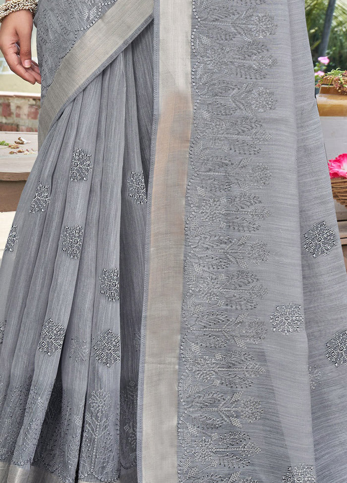 Grey Cotton Saree With Blouse Piece - Indian Silk House Agencies