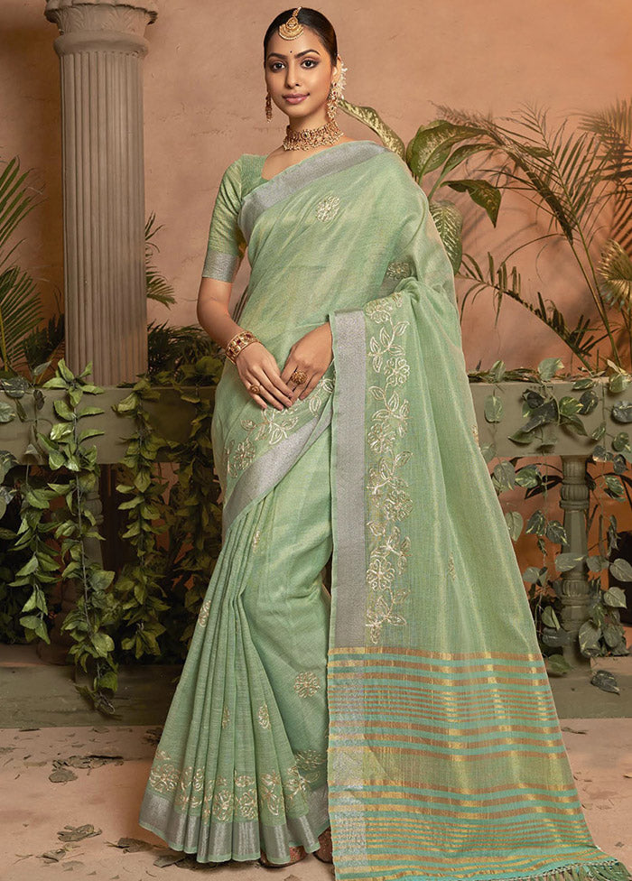 Sea Green Silk Saree With Blouse Piece - Indian Silk House Agencies