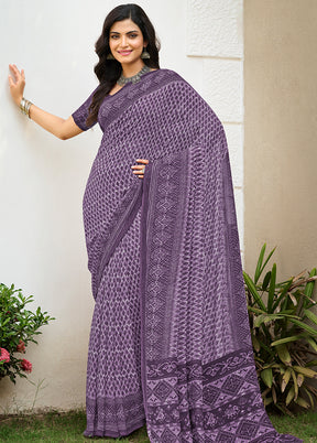 Purple Georgette Saree With Blouse Piece - Indian Silk House Agencies