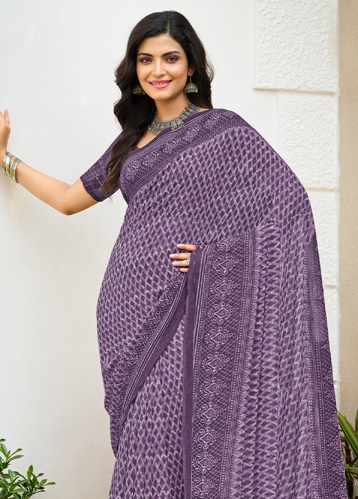 Purple Georgette Saree With Blouse Piece - Indian Silk House Agencies