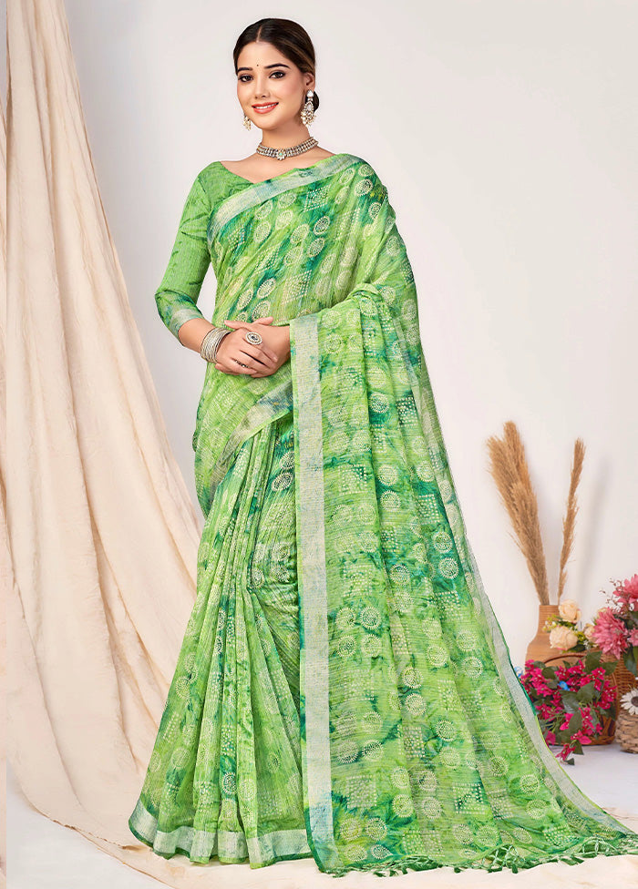 Pista Green Cotton Saree With Blouse Piece - Indian Silk House Agencies